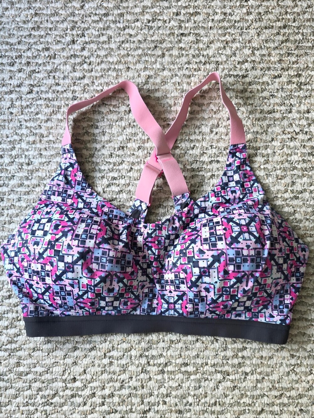 VSX Geometric Pink & Blue Racerback Sports Bra